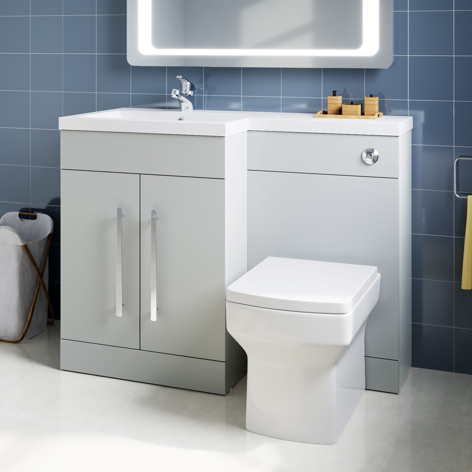 Bathroom Sink Vanity Unit Grey Left Hand Basin Storage & Square Toilet eBay